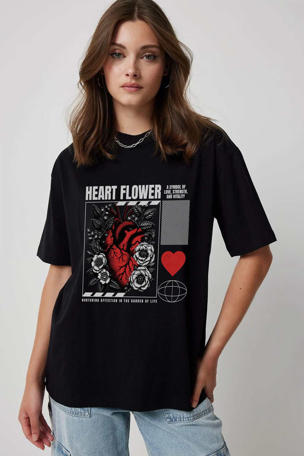 Heart Flower Print T-shirt