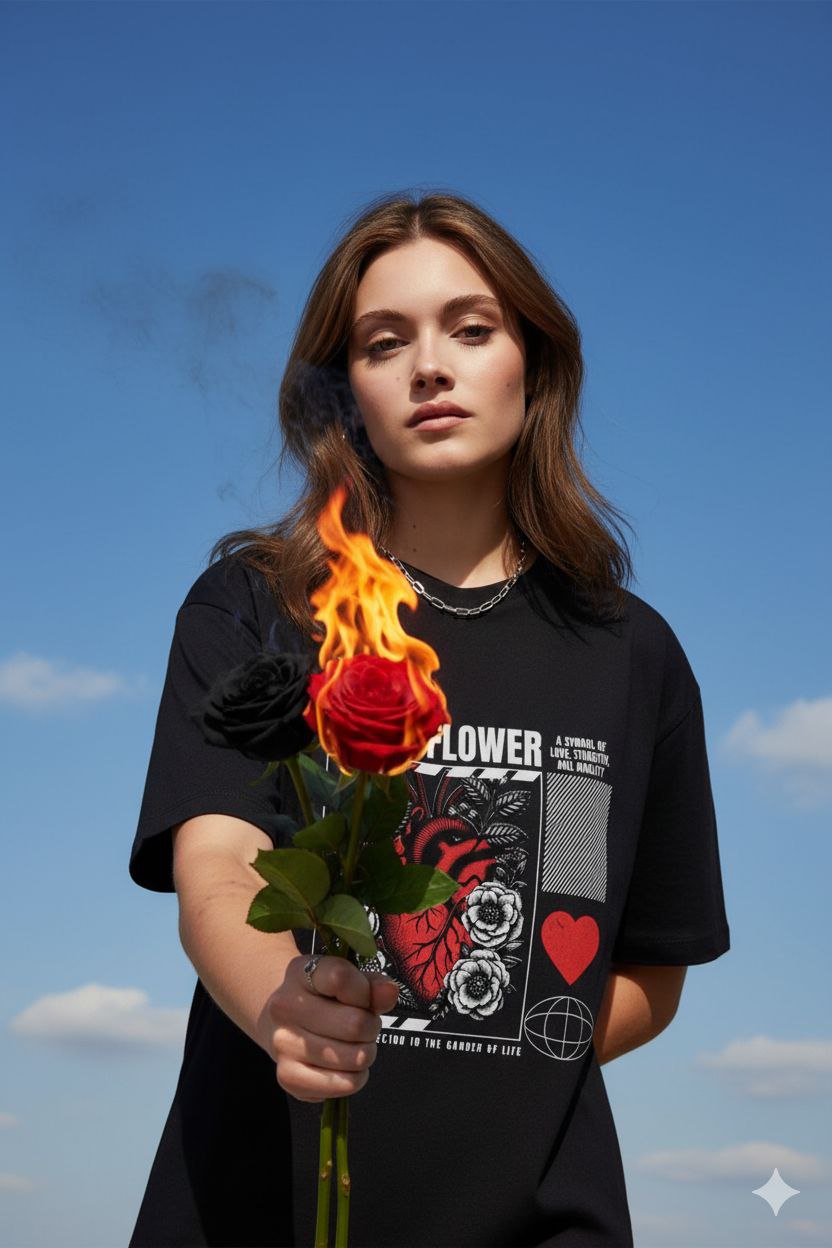 Heart Flower Print T-shirt