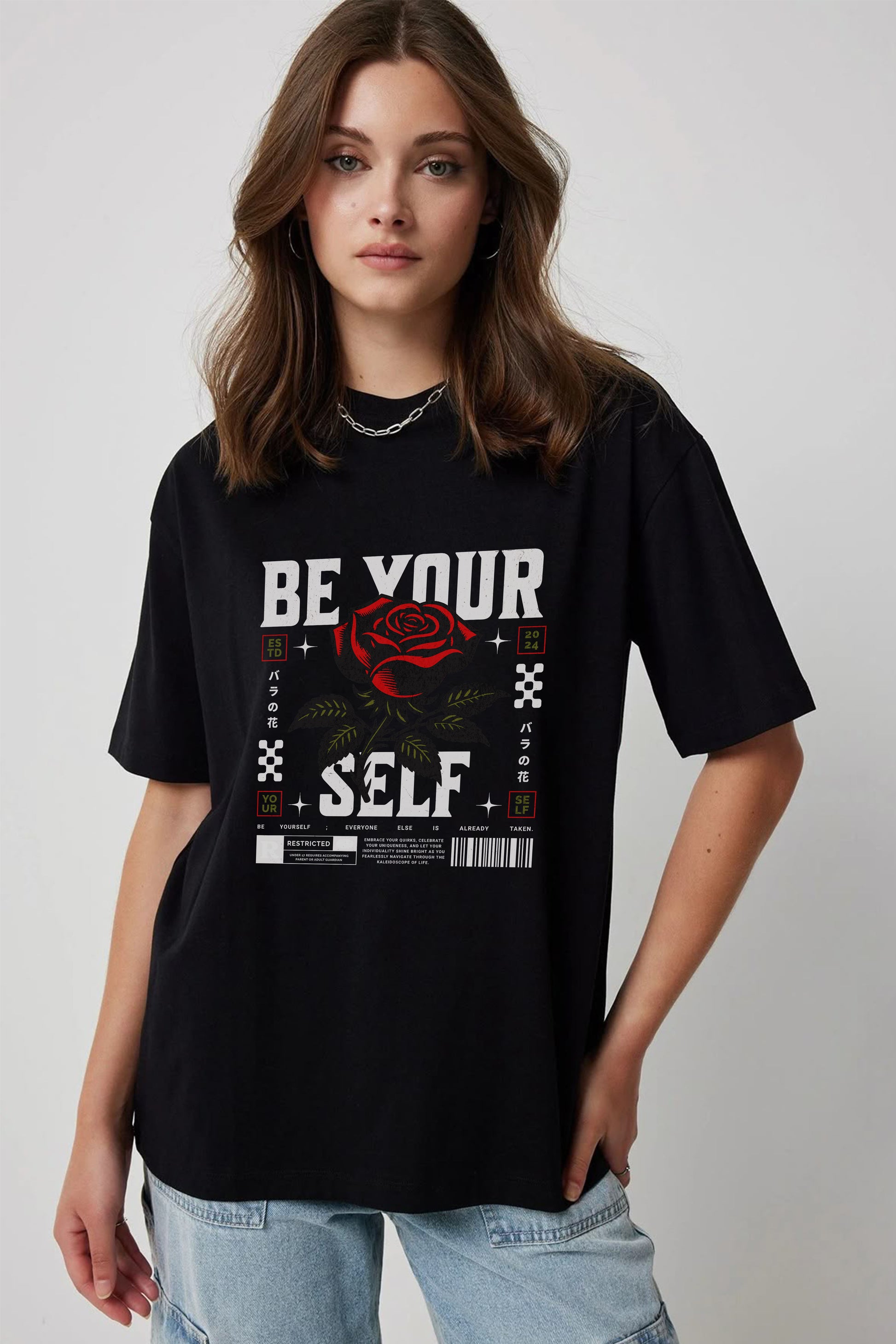 Be your self Flower Print T-shirt