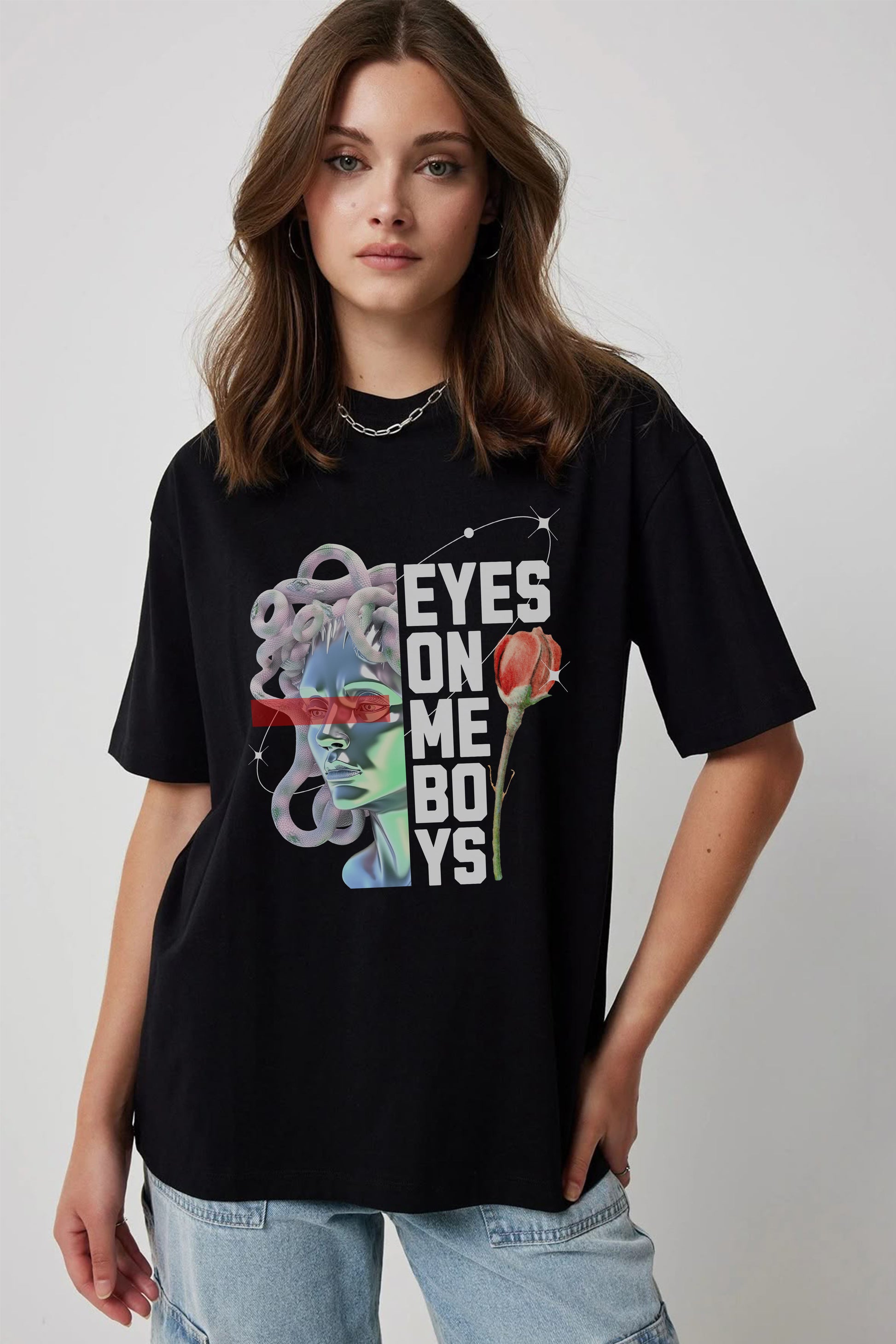 Eyes on me boys Flower Print T-shirt
