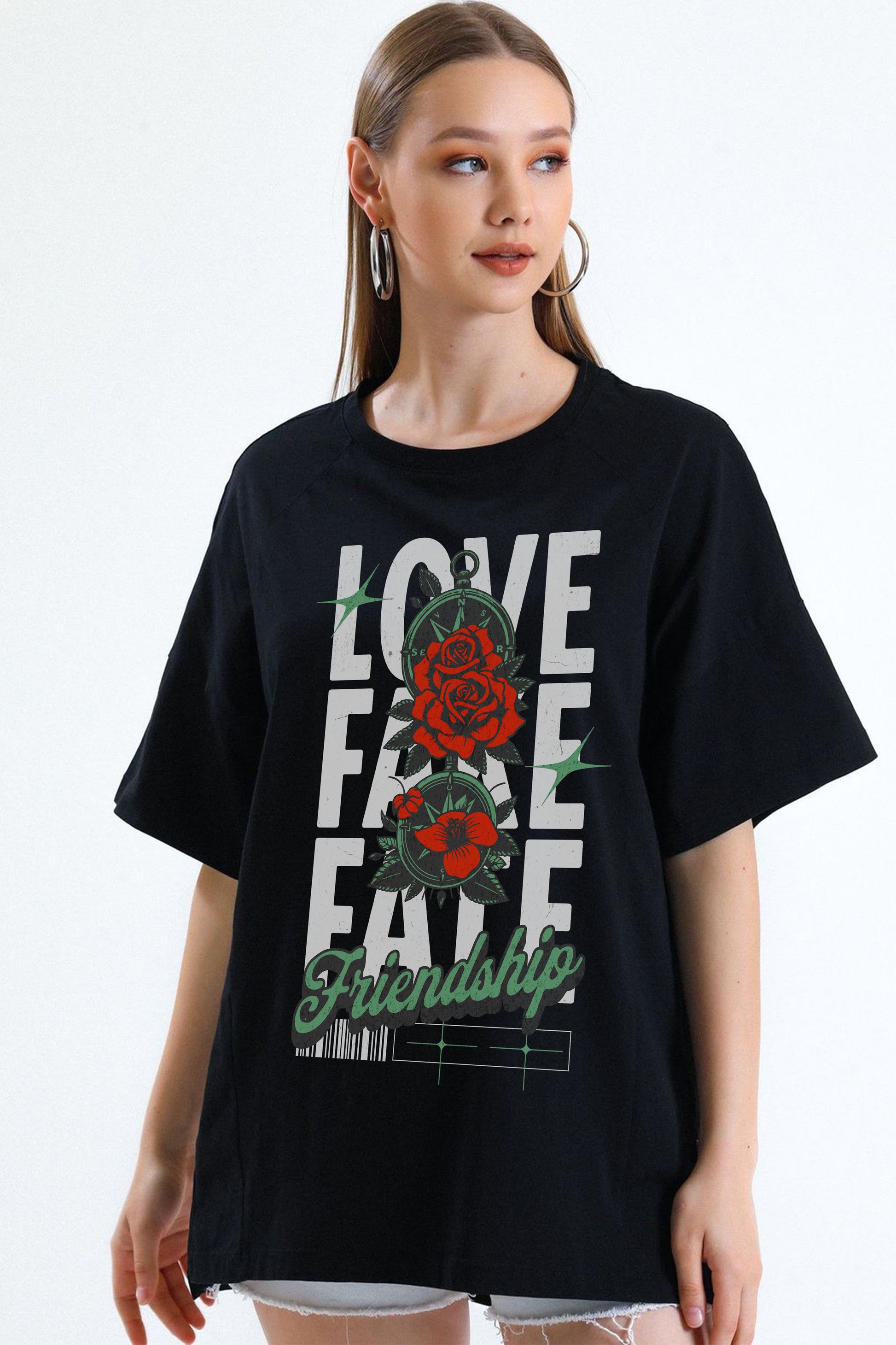 Love Fake Face Flower power Print T-shirt
