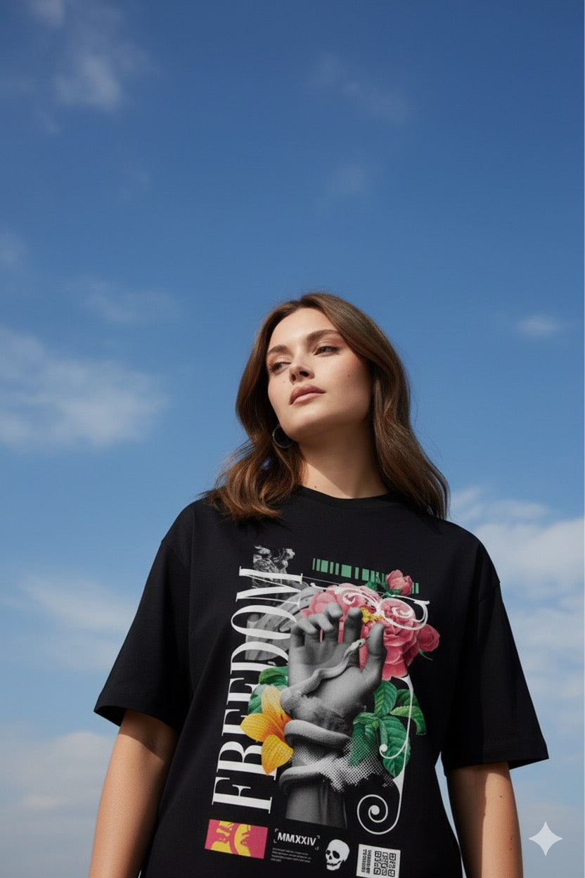 Freedom Flower power Print T-shirt
