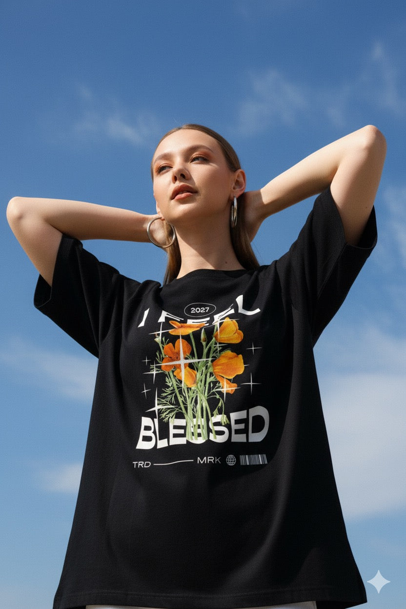 Feel Blessed Flower power Print T-shirt