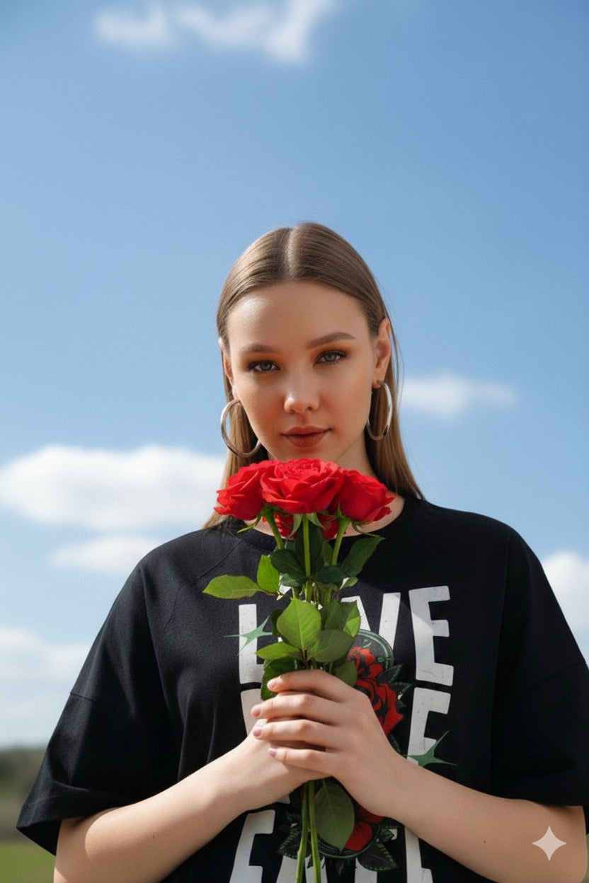 Love Fake Face Flower power Print T-shirt