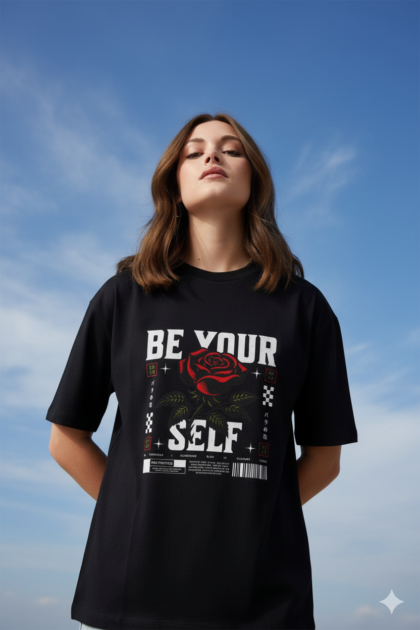 Be your self Flower Print T-shirt