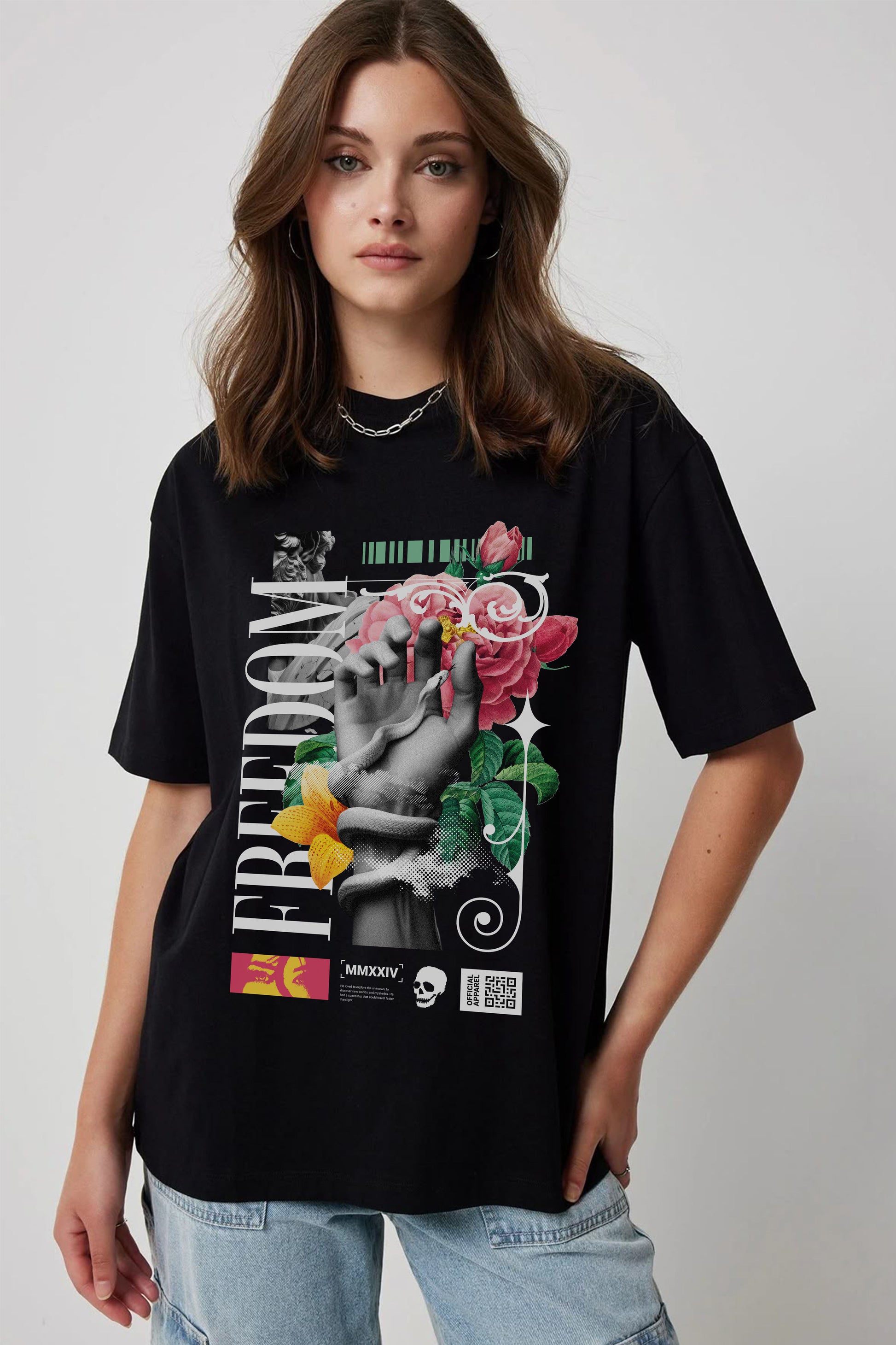 Freedom Flower power Print T-shirt